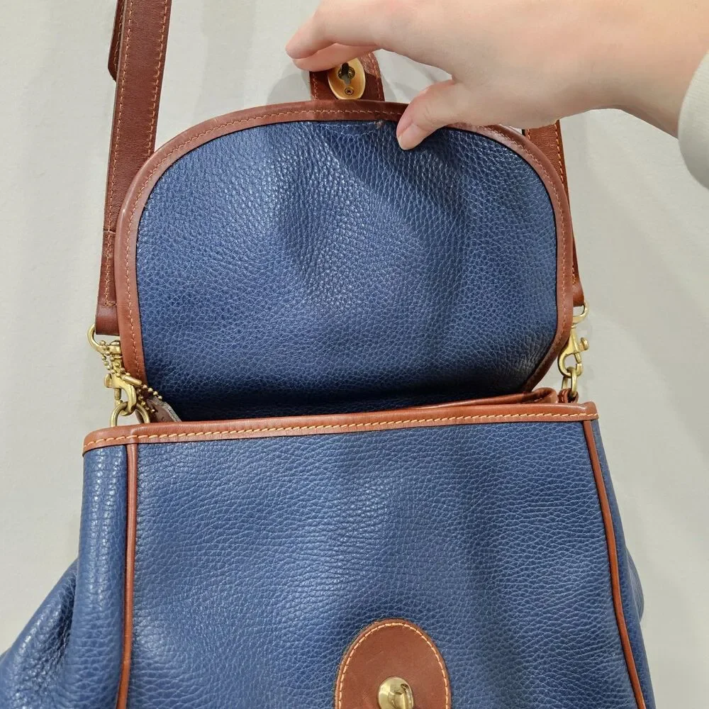 Vintage Coach Sheridan Monticello Leather Crossbody Bag 4226 Navy British Tan